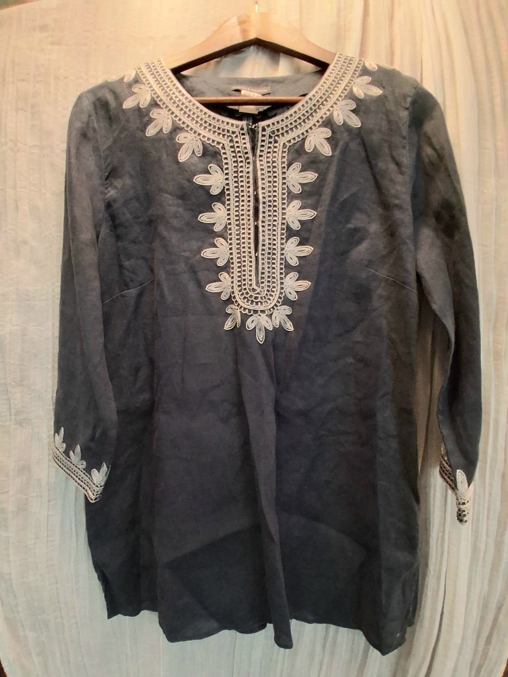 Chelsea & Theodore Navy Tunic with White Embroidery